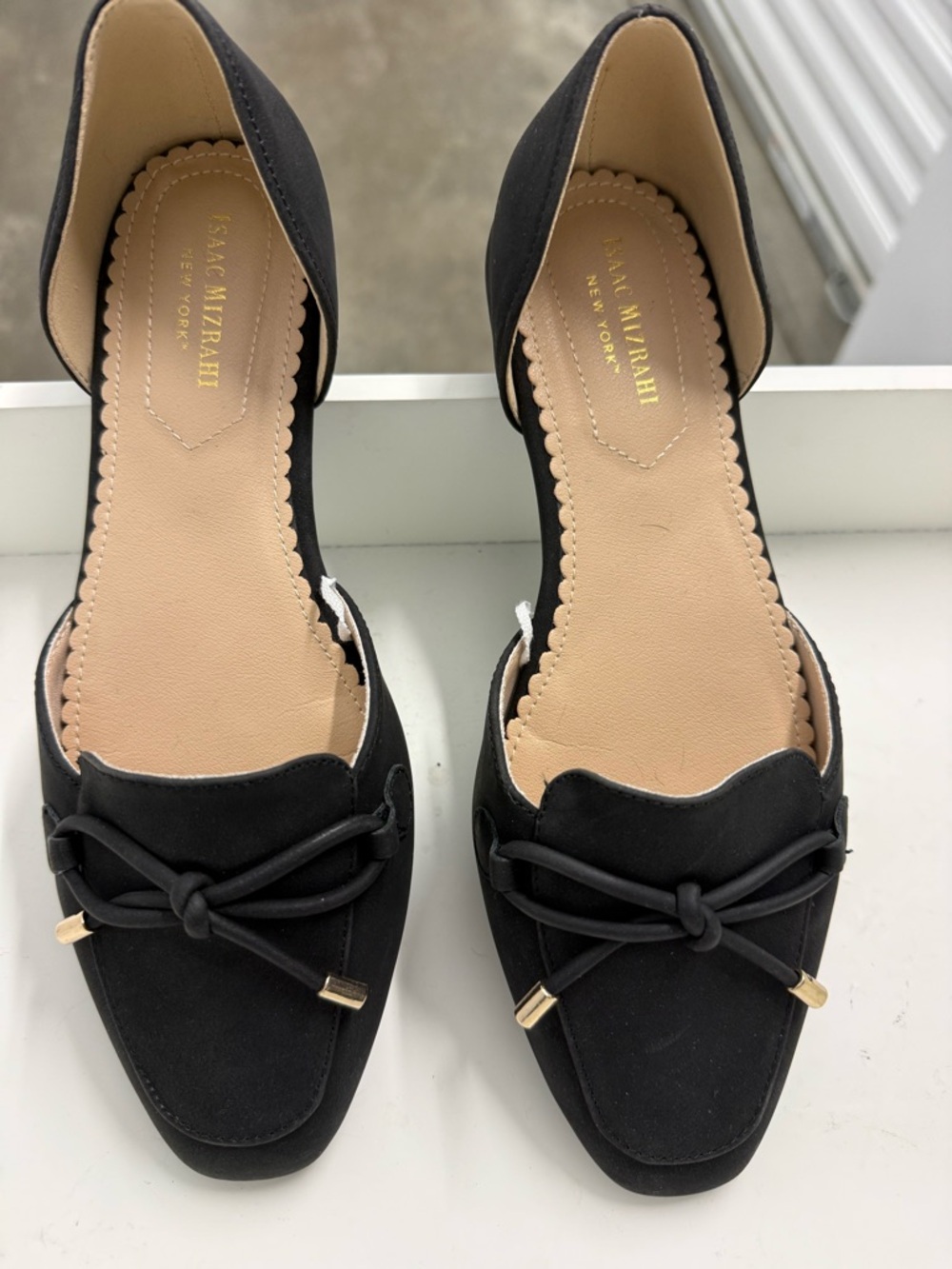 Isaac Mizrahi Black D'Orsay Loafer Flats with Bow Accents
